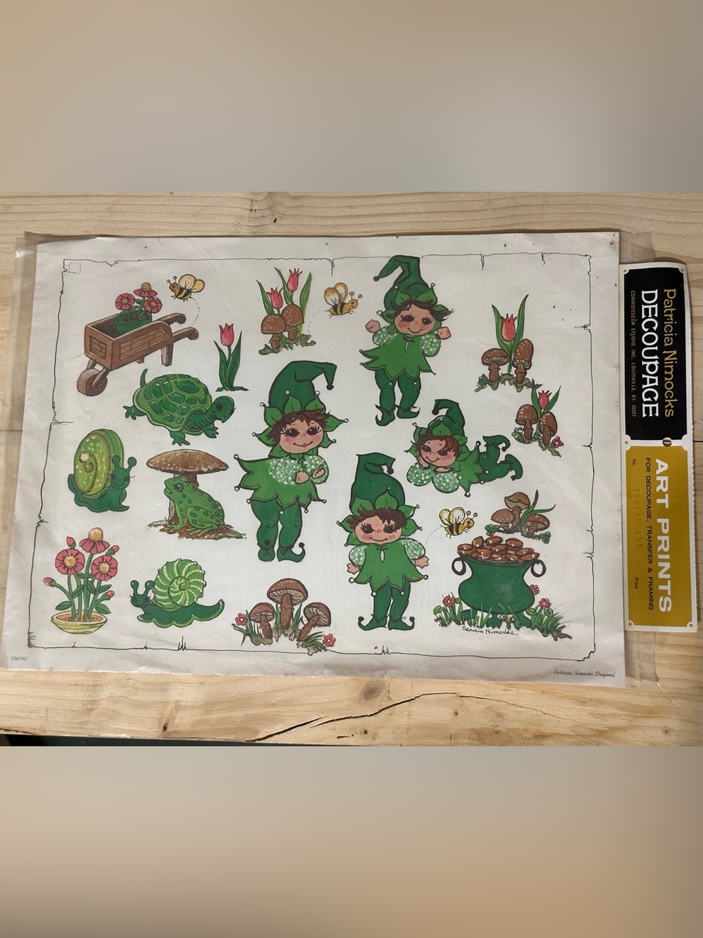 Vintage 1969 Fairy Nomb Leprechaun Garden Tortoise Frog Art Print
